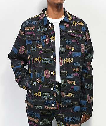 Pink Dolphin Hollywave Allover Print chaqueta de mezclilla negra