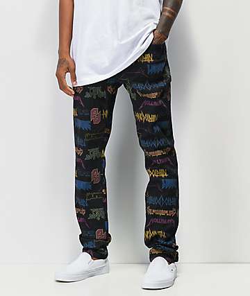 Pink Dolphin Hollywave Allover Print jeans ajustados de mezclilla negra