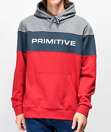 Primitive Levels sudadera con capucha azul marino, roja y gris