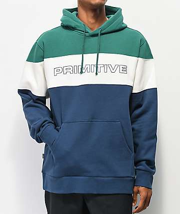 Primitive Levels sudadera con capucha verde, blanca y azul marino