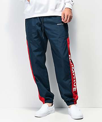 red white and blue adidas track pants