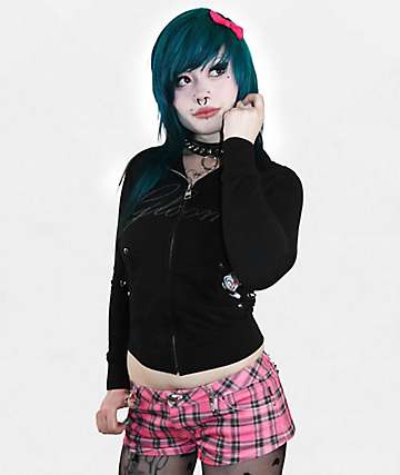 Punx N Kisses x Gloomy Bear Gloomy Studded Black Zip Up Hoodie - 