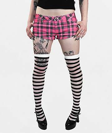 Punx N Kisses x Gloomy Bear Valerie Pink Plaid Shorts - 