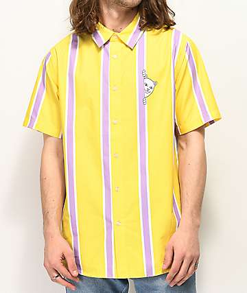 RIPNDIP Horizontal camisa de manga corta amarilla y morada de rayas