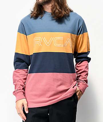 RVCA Shifty Slate, Gold, Navy and Brick Colorblock Long Sleeve T-Shirt