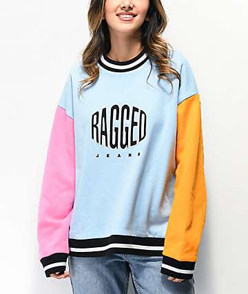 Ragged Jeans Boast sudadera con cuello redondo azul, rosa y naranja