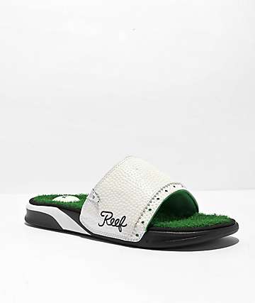 Reef Mulligan White & Green Slide Sandals