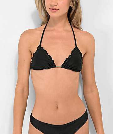 Rio De Sol Frufru Shimmer parte superior de bikini triangular negra