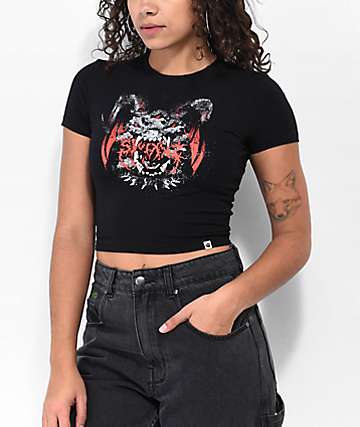 SWIXXZ Skull Black Crop T-Shirt