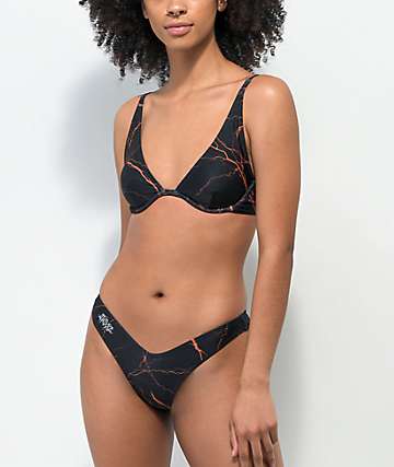 SWIXXZ Orange Lightning parte inferior de bikini de pierna alta