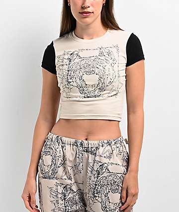 SWIXXZ Small Dog Beige Crop T-Shirt - 