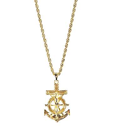 Saint Midas Cross & Wing 20" Gold Necklace