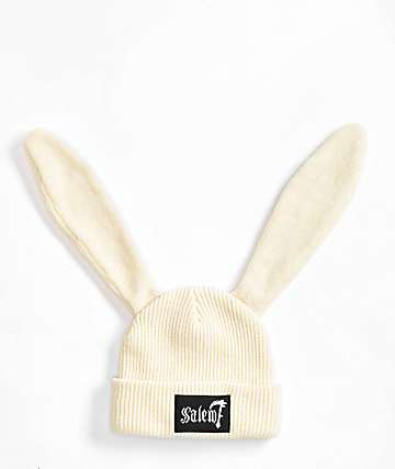 Salem7 White Rabbit Cream Beanie -