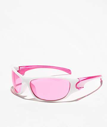 Speedster Pink & White Wrap Sunglasses -