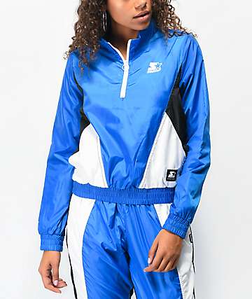 Starter Colorblock Blue Quarter Zip Crop Windbreaker Jacket