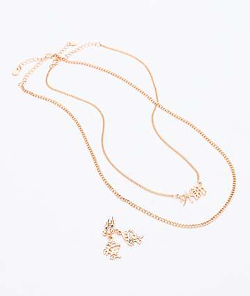 Stone + Locket Kanji Nameplate 3 paquete de 3 collares y pendientes