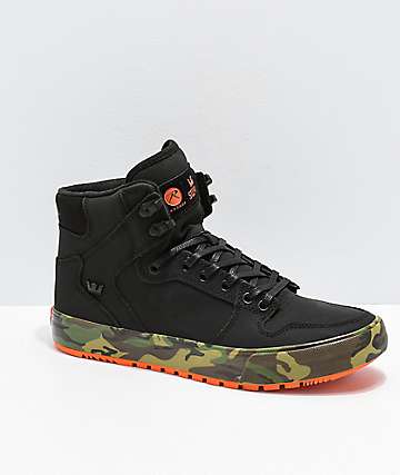 Supra x Rothco Vaider CW Black, Orange & Woodland Camo Shoes