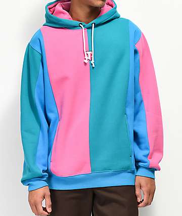 teddy fresh color block greyscale hoodie