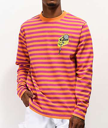 Teenage Hammer Skull camsieta de manga larga naranja y rosa de rayas