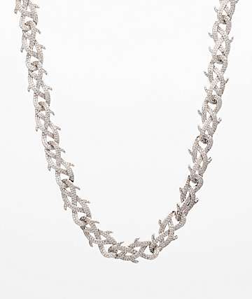 The Gold Gods Crown Of Thorns Diamond 18" White Gold Chain Necklace