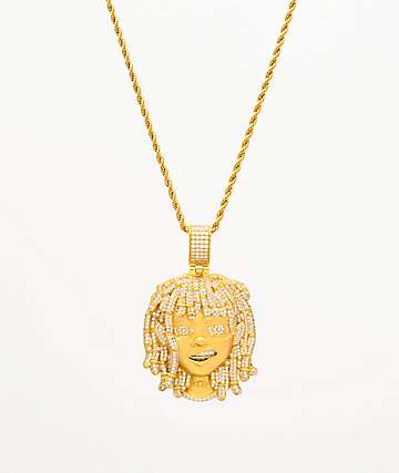 The Gold Gods x Lil Pump Iced Face collar de oro amarillo de 22"