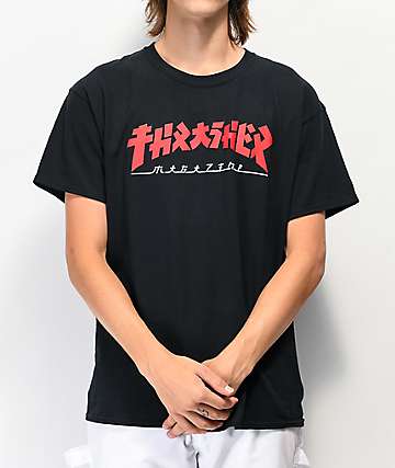 black thrasher shirt with red writing
