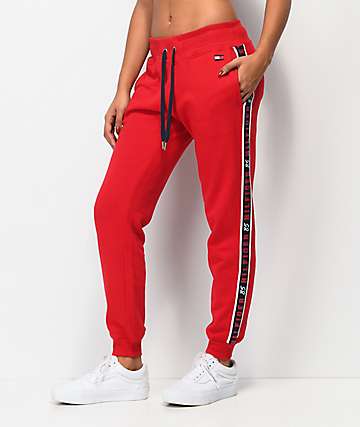 Tommy Hilfiger Logo Tape jogger pantalones deportivos rojos