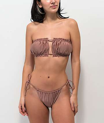 Trillium Zoey parte inferior de bikini de pierna alta marrón
