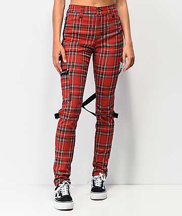 red plaid jeans womens