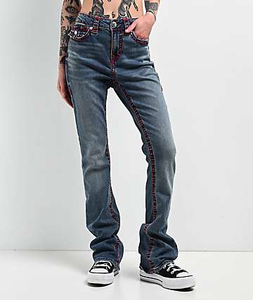 True Religion Becca Crystal Wing Marina Mid Rise Bootcut Jeans