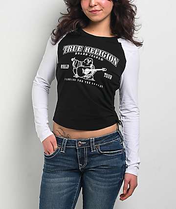 True Religion Heritage White Slash Neck Crop T-Shirt
