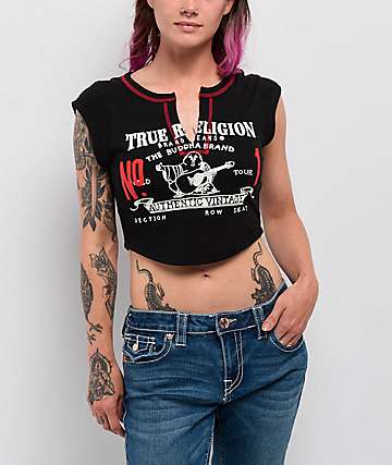 Ford x True Religion Crystal Mustang Aurora Red Crop T-Shirt