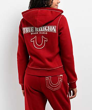 TRUE RELIGION ワインレッド パーカー L ☆TRUE RELIGION☆ ビッグTフーデッドBIG T ジップ パーカー