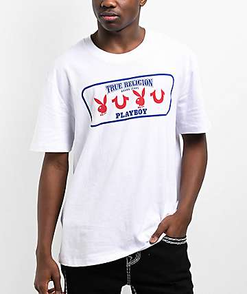 True Religion Vintage Cherry Logo Winter White Crop T-Shirt