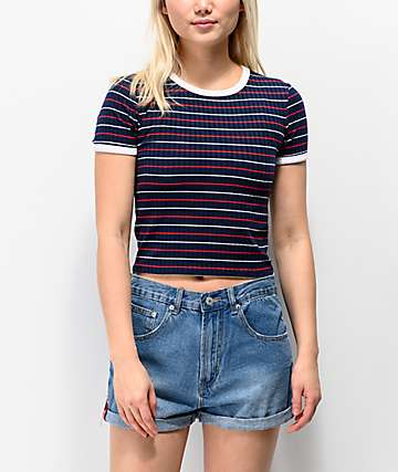 Unionbay Jones camiseta corta roja, blanca y verde de rayas