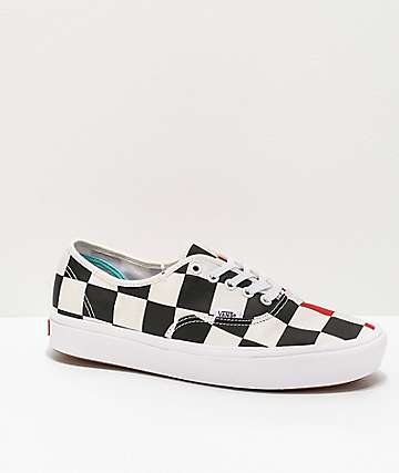 Vans Authentic ComfyCush Half Check Black, Red & White Skate Shoes