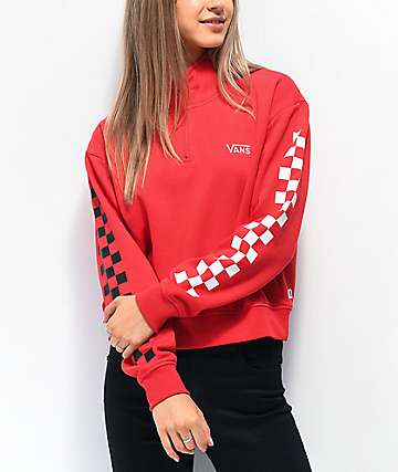 Vans Checkerboard Sleeve chaqueta de chándal roja con media cremallera