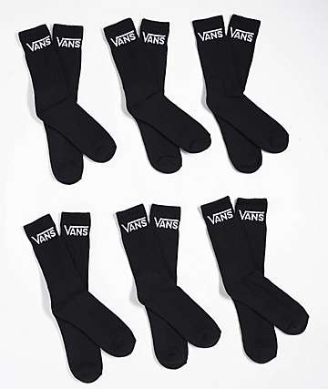 Vans Classic 6-Pack Black Crew Socks - 