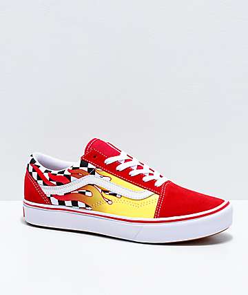 red fire checkerboard vans