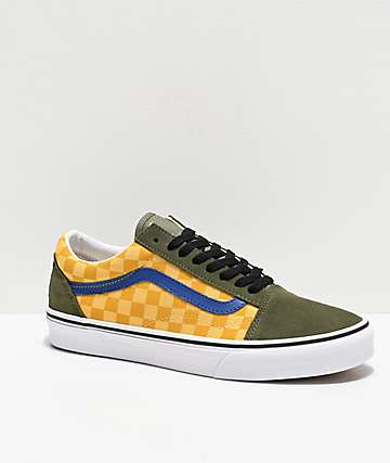 vans old skool checkerboard with yellow stripe