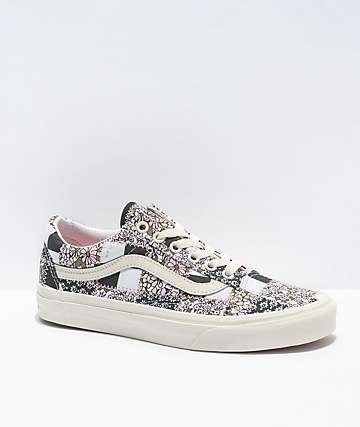 Vans Old Skool Patchwork Floral Black & White Skate Shoes