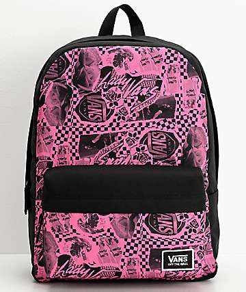vans black and pink backpack