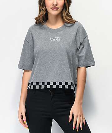 Vans Roller Party Reflective Grey & Black Checkerboard Crop T-Shirt