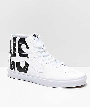 white vans with black writing