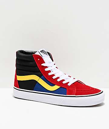 black red blue and yellow off white shoes