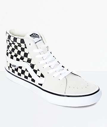 vans sk8 hi black & white checkered skate shoes