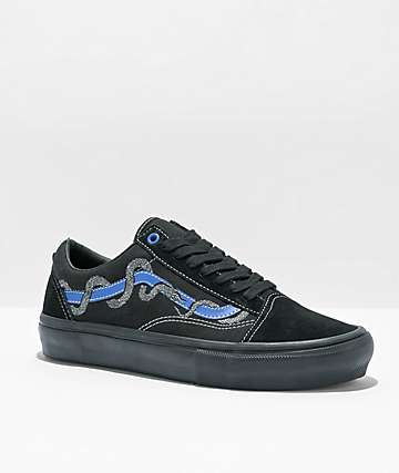 Vans negras sales azul