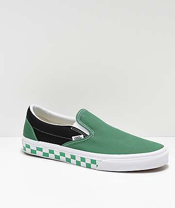 Vans Slip-On BMX Green, White & Black Checkerboard Skate Shoes