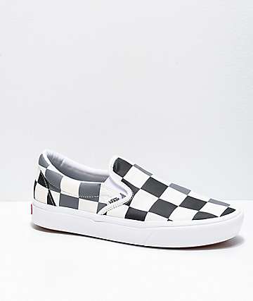 Vans Slip-On ComfyCush Half Check zapatos de skate negros, grises y blancos