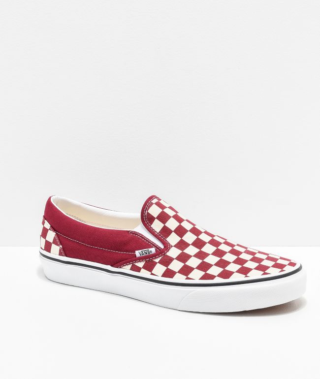 burgundy checkered vans slip ons